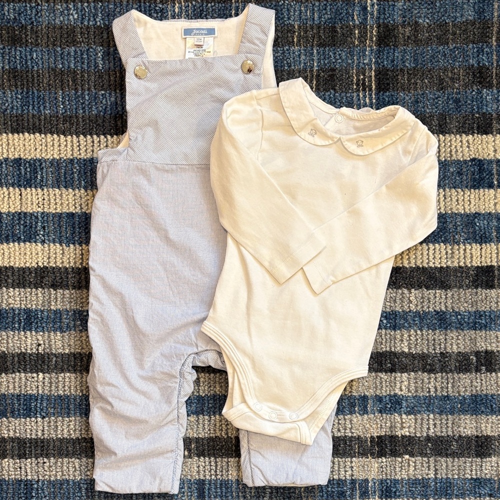 Jacadi Paris 2-Piece Overall Set With Embroidered Bodysuit 12M